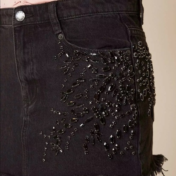 Free People Embellished Black Denim MiniSkirt Sz 4 - Picture 8 of 15